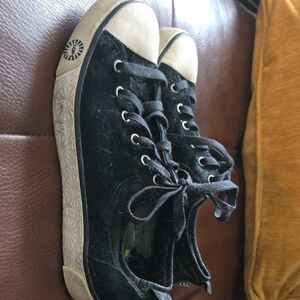 Women's UGG Black Suede Canvas Sneakers with Cream Soles